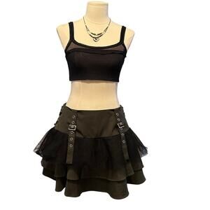 Hot Topic Green Ruffle Tiered Black Tulle Mini Skirt Thorn and Fable Size MD